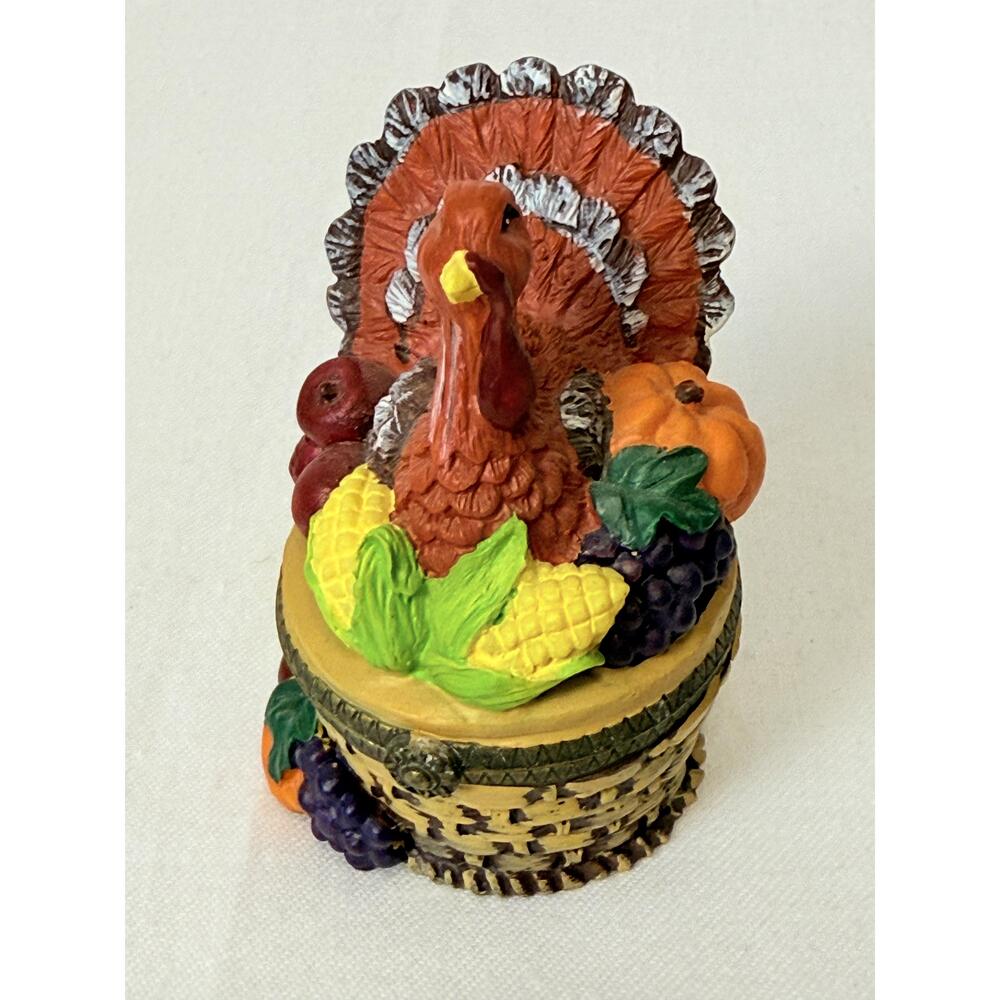 Thanksgiving Miniature Turkey Figure Fruit Vegetables Round Decorative Box